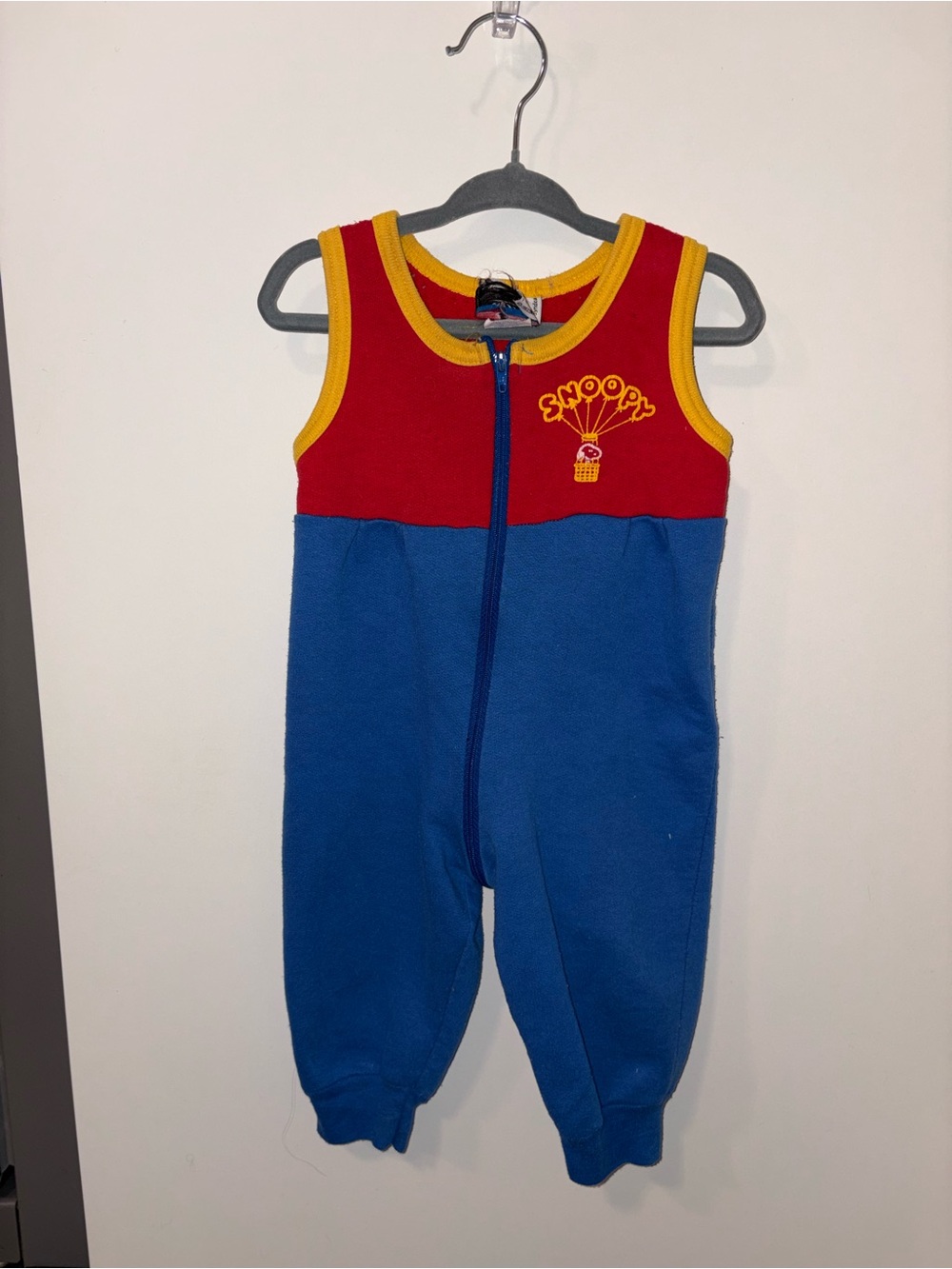 Vintage Snoopy Colorblock Kids One-Piece Romper - Red & Blue